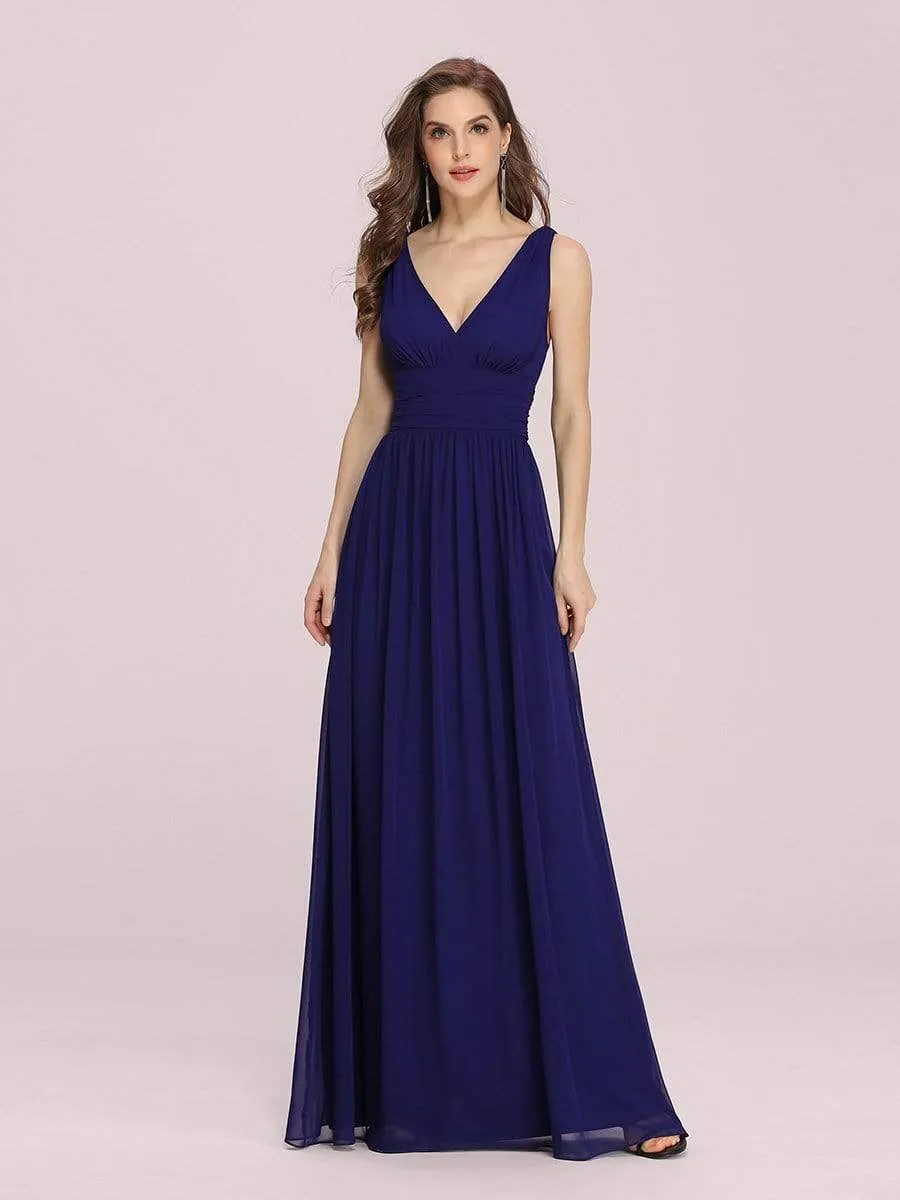 Sleeveless V-Neck Maxi Chiffon Bridesmaid Dress