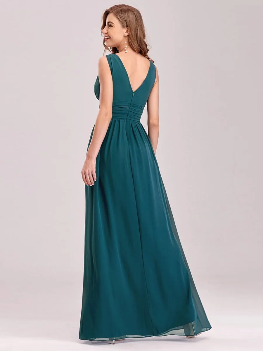 Sleeveless V-Neck Maxi Chiffon Bridesmaid Dress