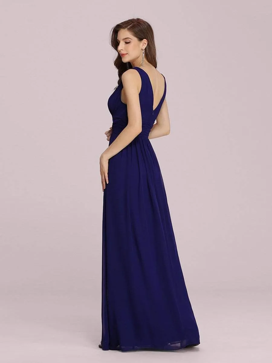 Sleeveless V-Neck Maxi Chiffon Bridesmaid Dress