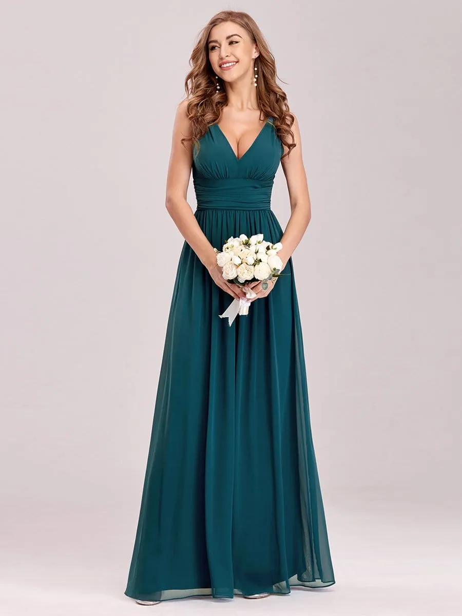 Sleeveless V-Neck Maxi Chiffon Bridesmaid Dress