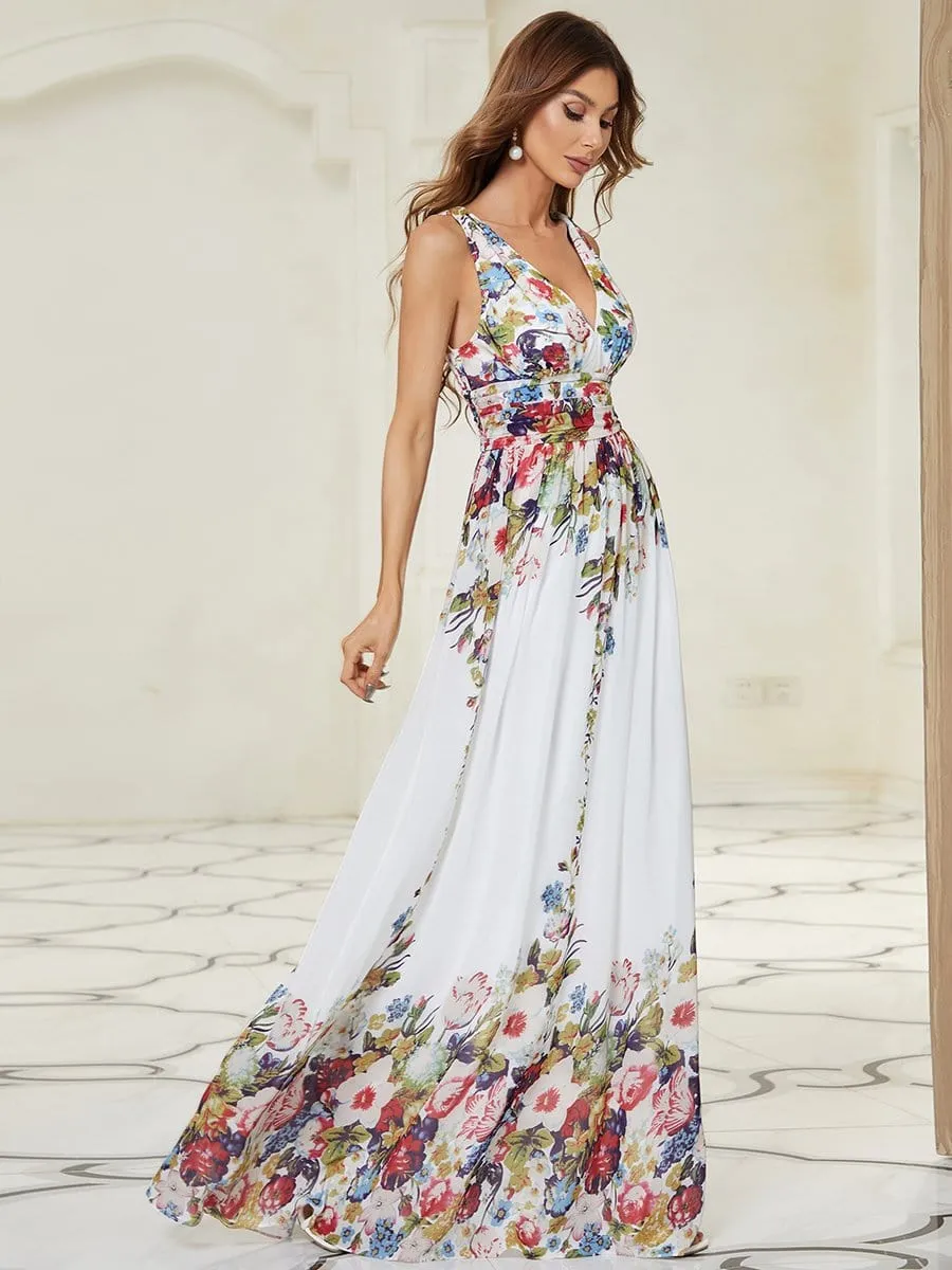 Sleeveless V-Neck Maxi Chiffon Bridesmaid Dress