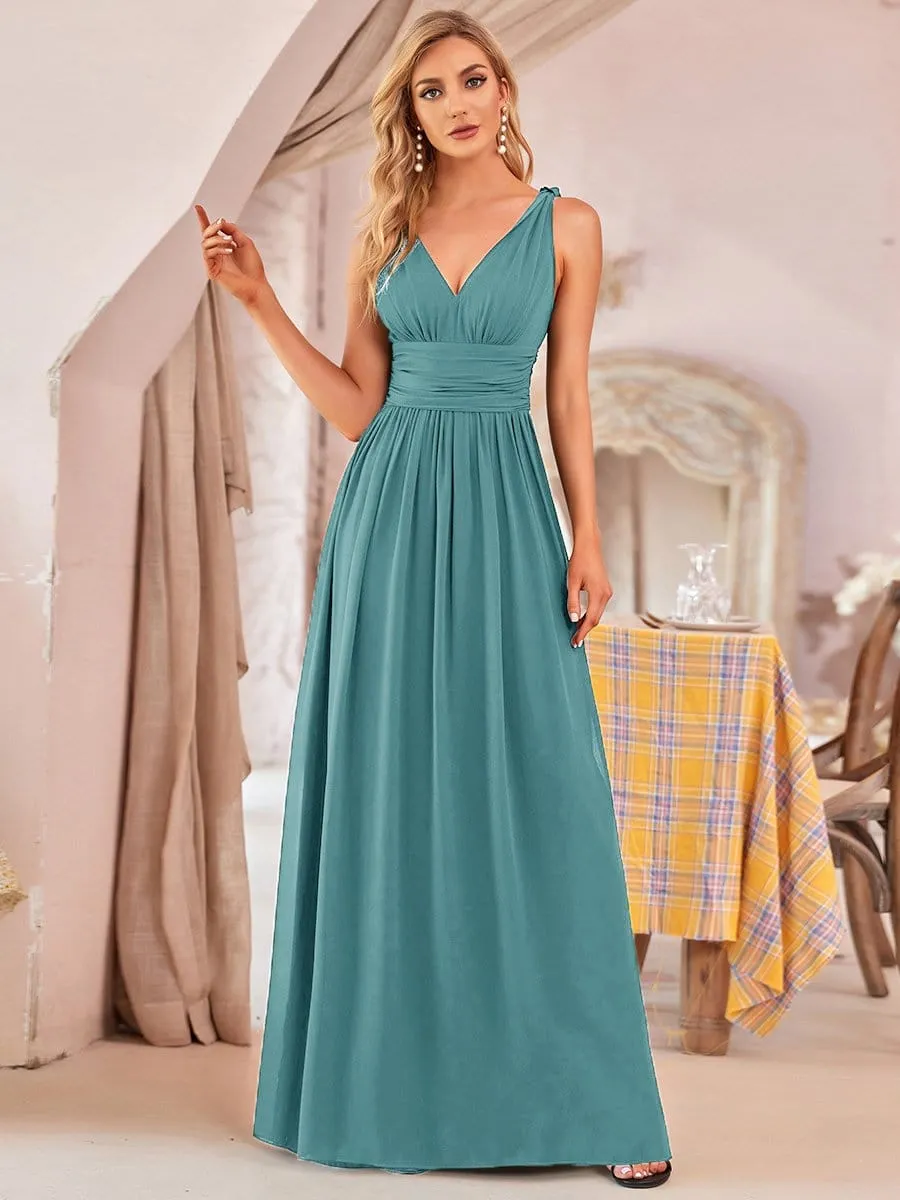 Sleeveless V-Neck Maxi Chiffon Bridesmaid Dress