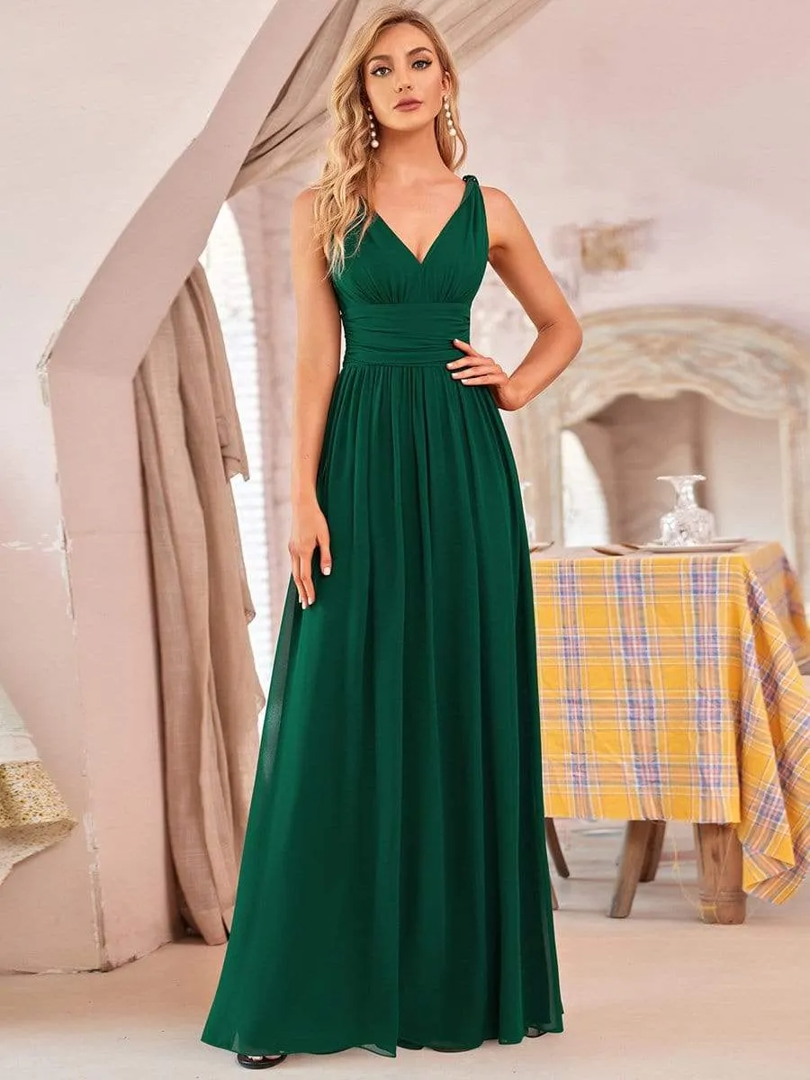 Sleeveless V-Neck Maxi Chiffon Bridesmaid Dress