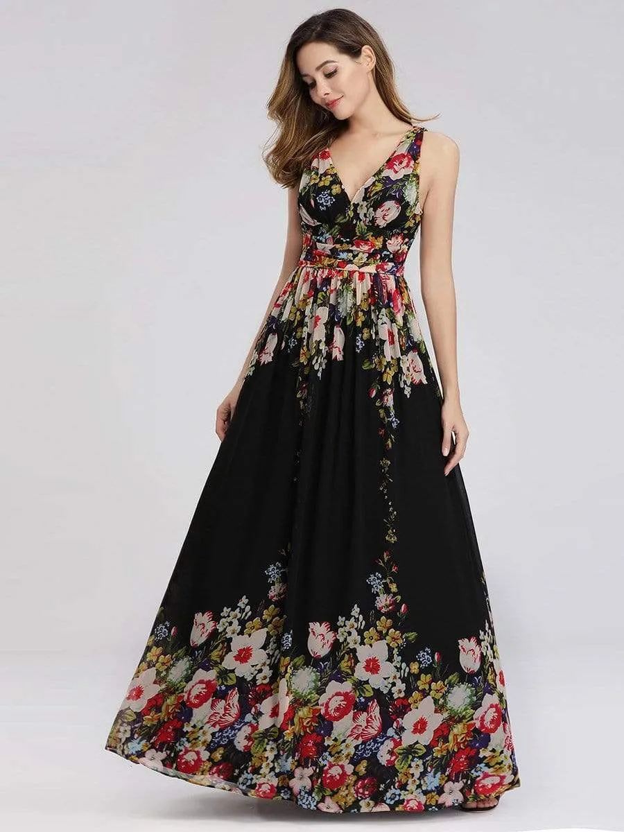 Sleeveless V-Neck Maxi Chiffon Bridesmaid Dress