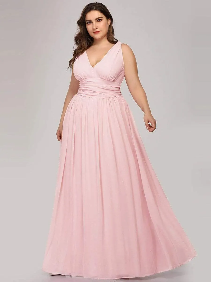 Sleeveless V-Neck Plain Maxi Chiffon Bridesmaid Dress