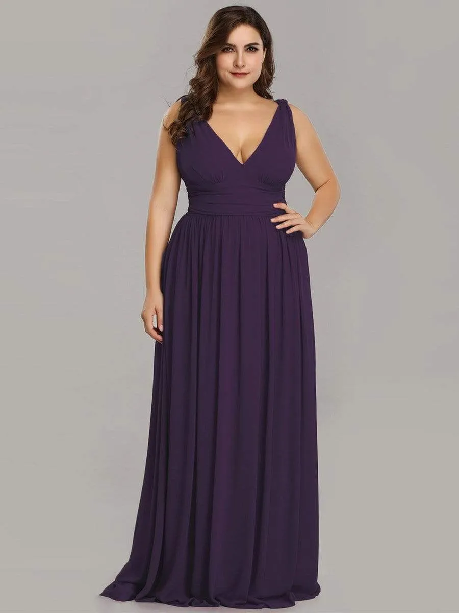 Sleeveless V-Neck Plain Maxi Chiffon Bridesmaid Dress