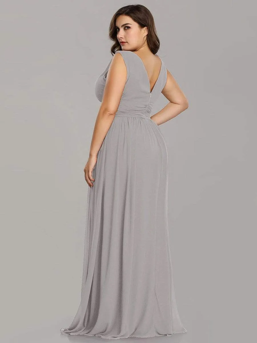 Sleeveless V-Neck Plain Maxi Chiffon Bridesmaid Dress