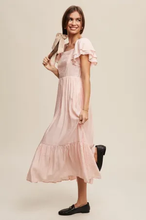 Square Neck Ruffled Short Sleeve Maxi Dress