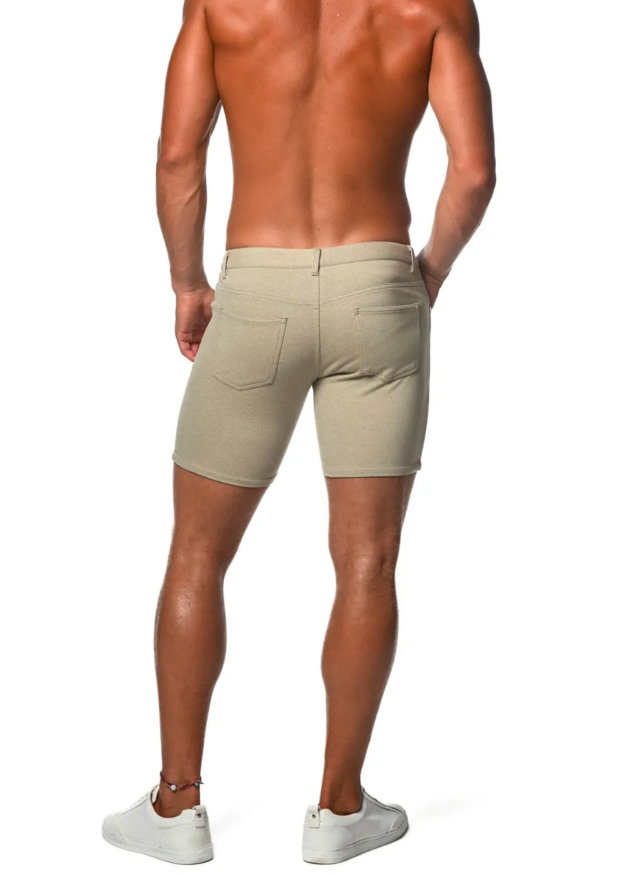 Stretch Denim Knit Shorts (5" inseam) (Sand)