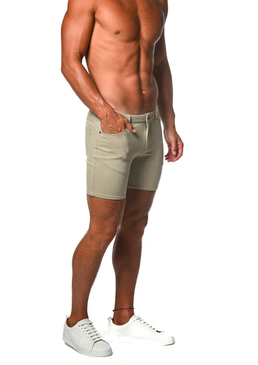 Stretch Denim Knit Shorts (5" inseam) (Sand)