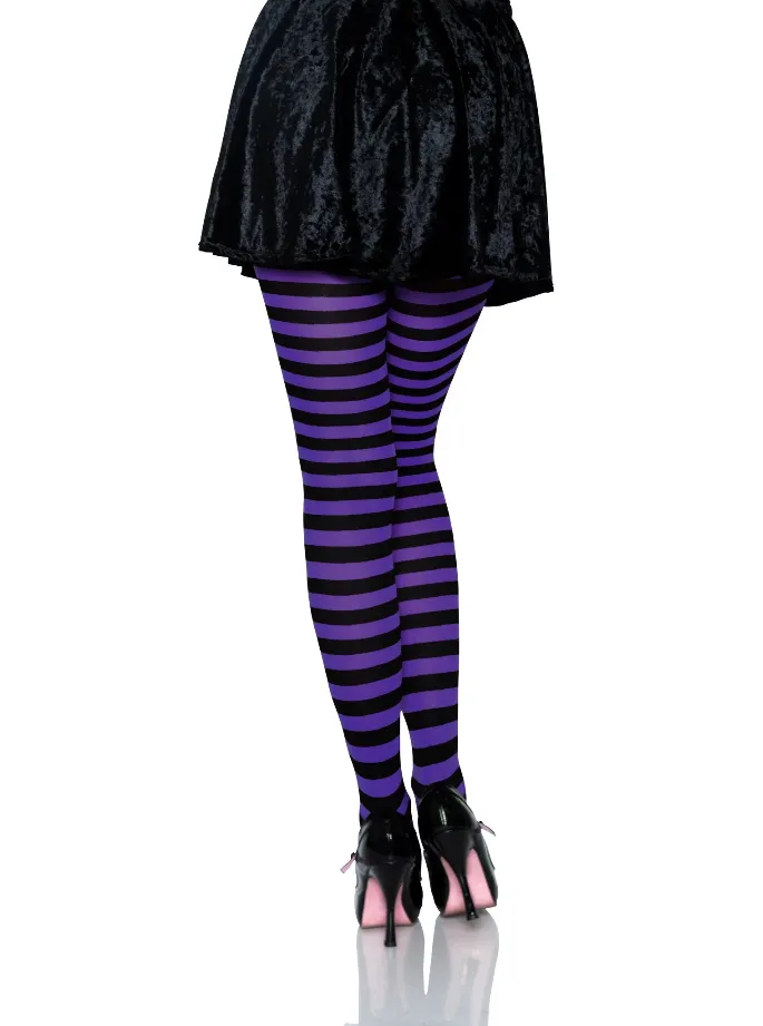 Striped Tights in Black & Purple