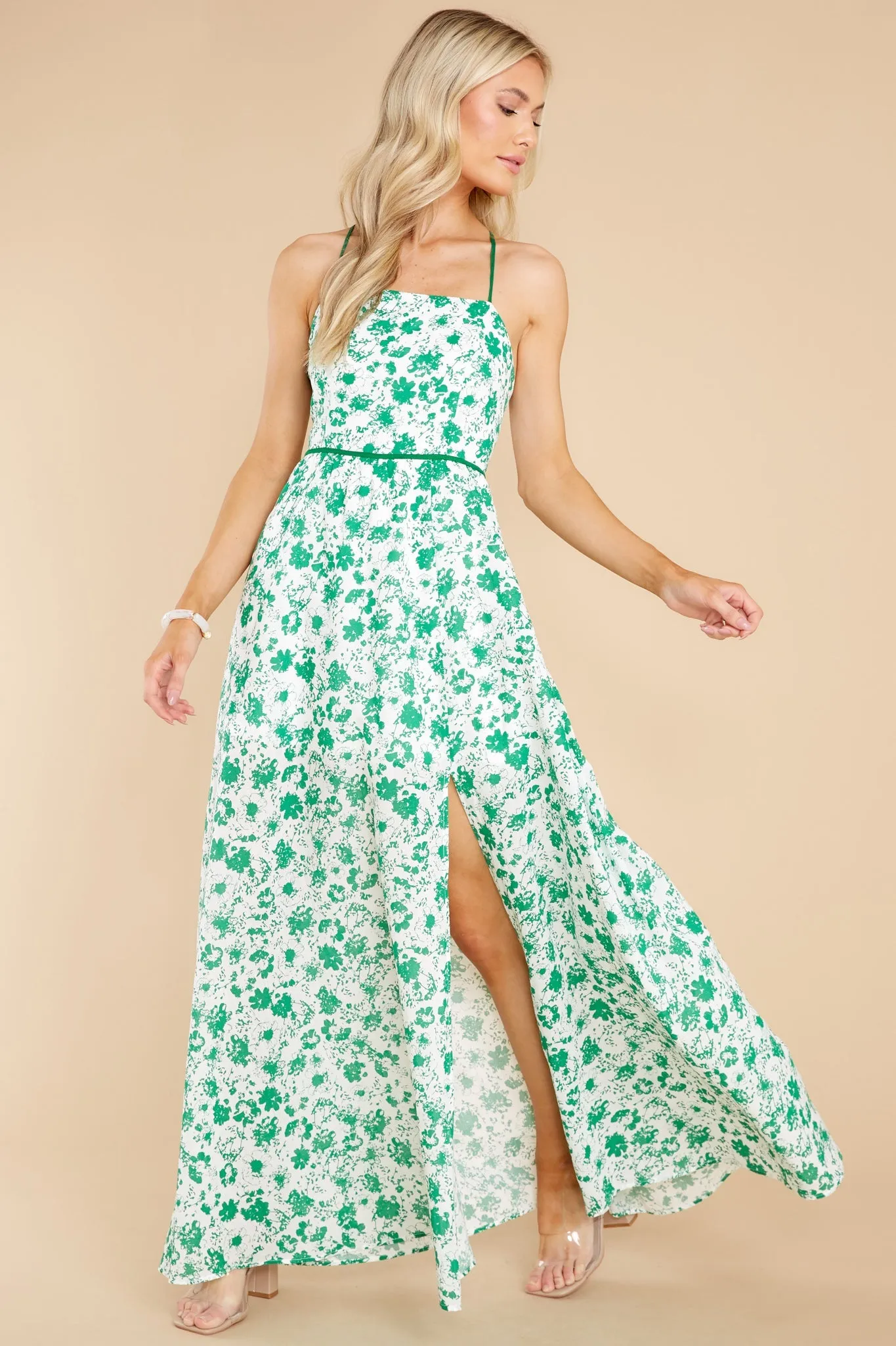 Sweet Laughter Green Floral Print Maxi Dress