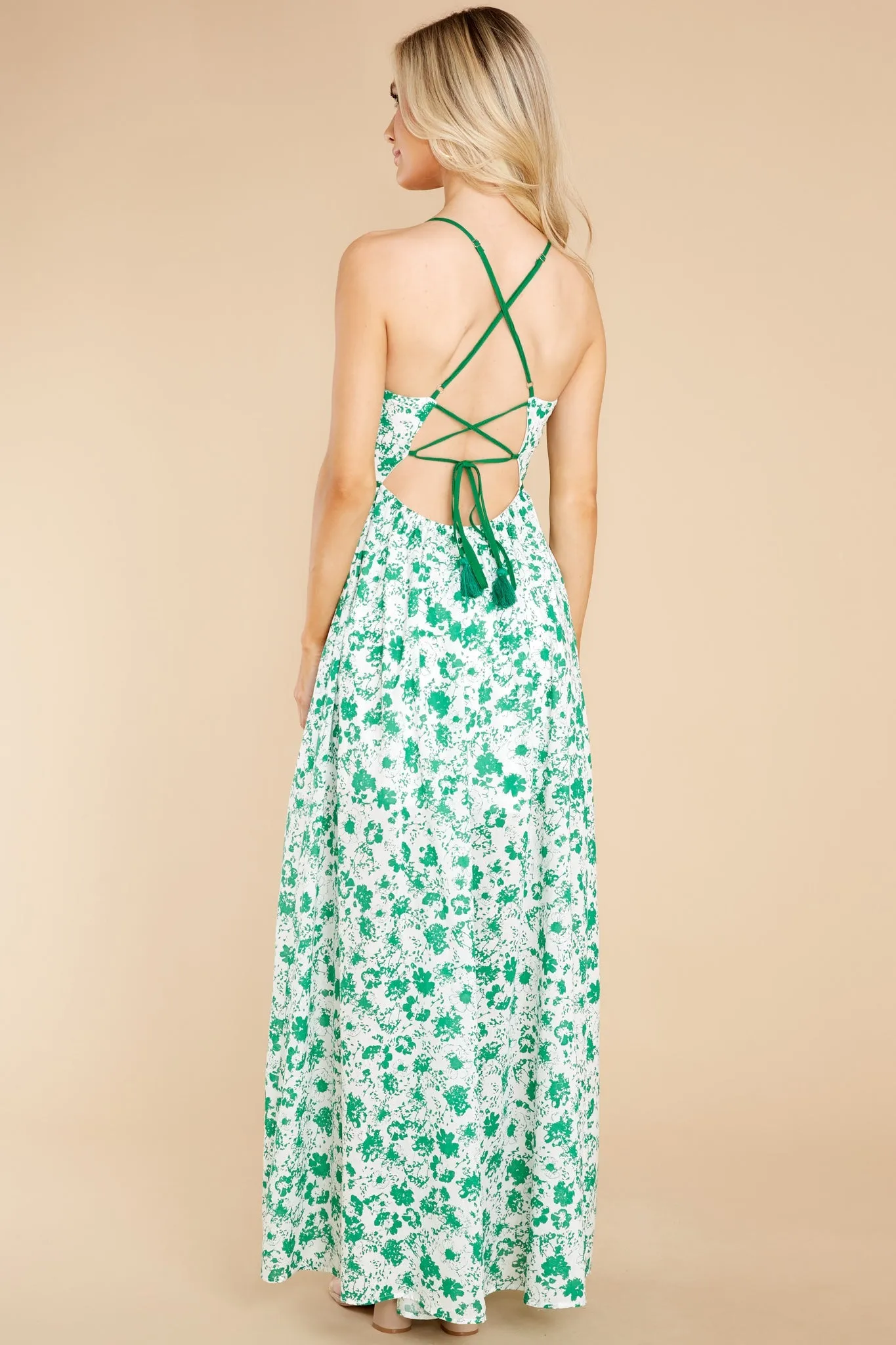 Sweet Laughter Green Floral Print Maxi Dress