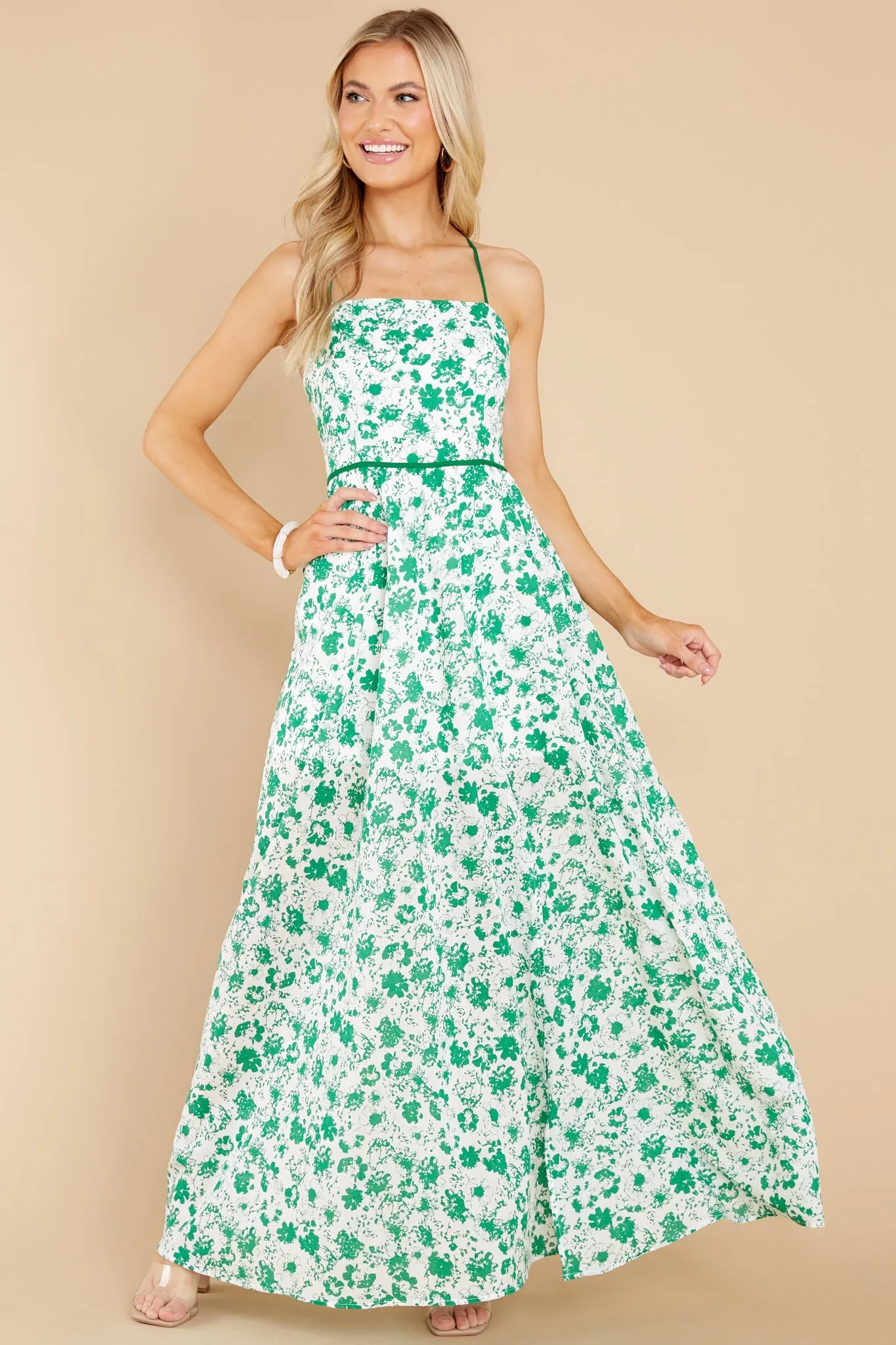 Sweet Laughter Green Floral Print Maxi Dress