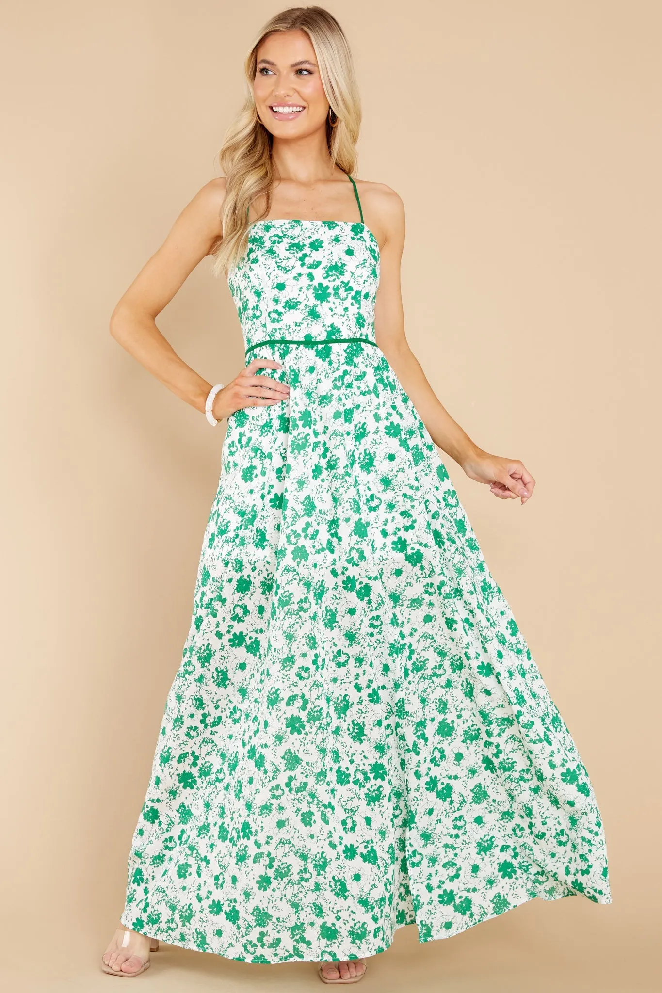 Sweet Laughter Green Floral Print Maxi Dress