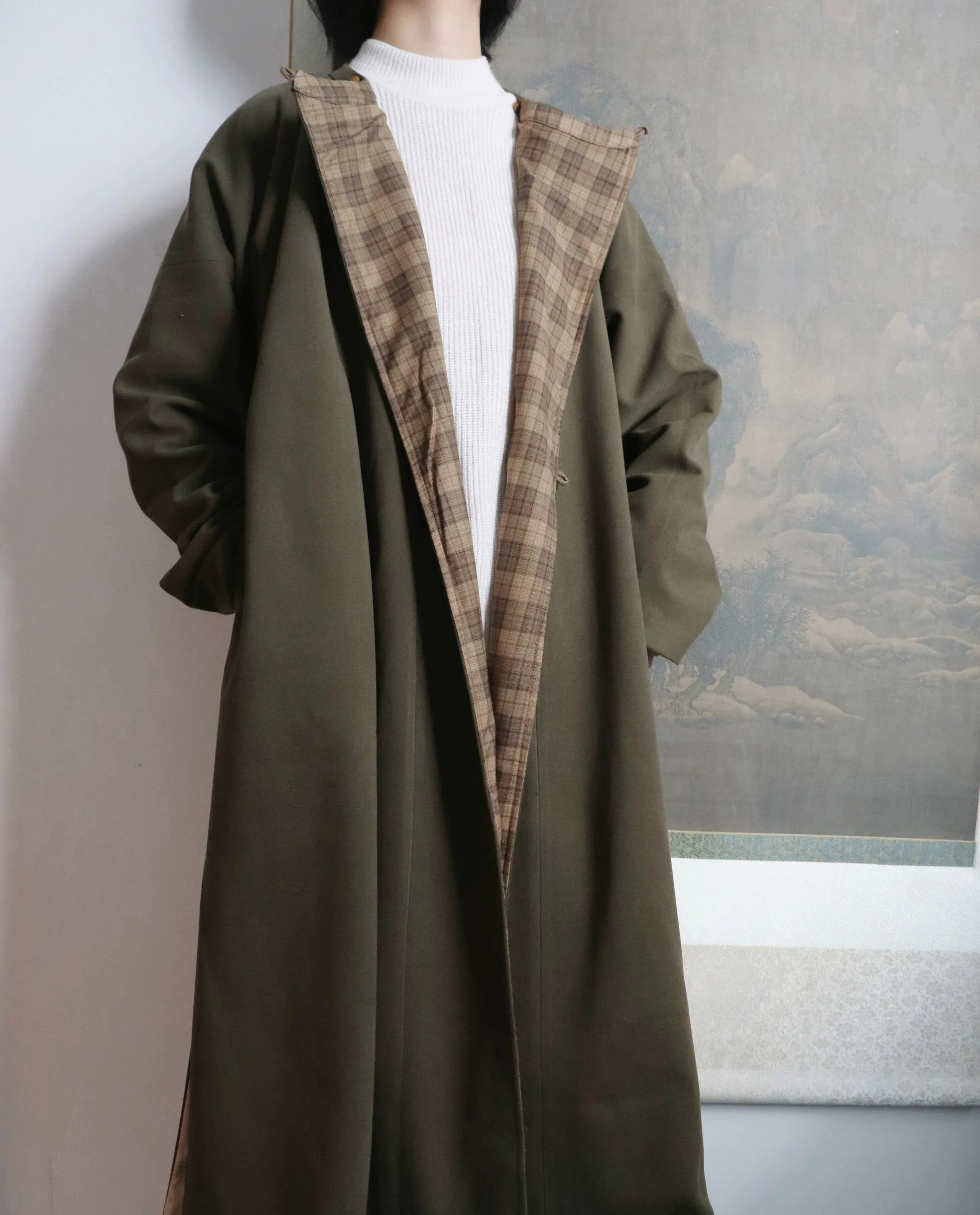 Tai Xian 苔藓 Moss Modernized Tang Dynasty Yuanlingpao Flannel Lined Trench Coat