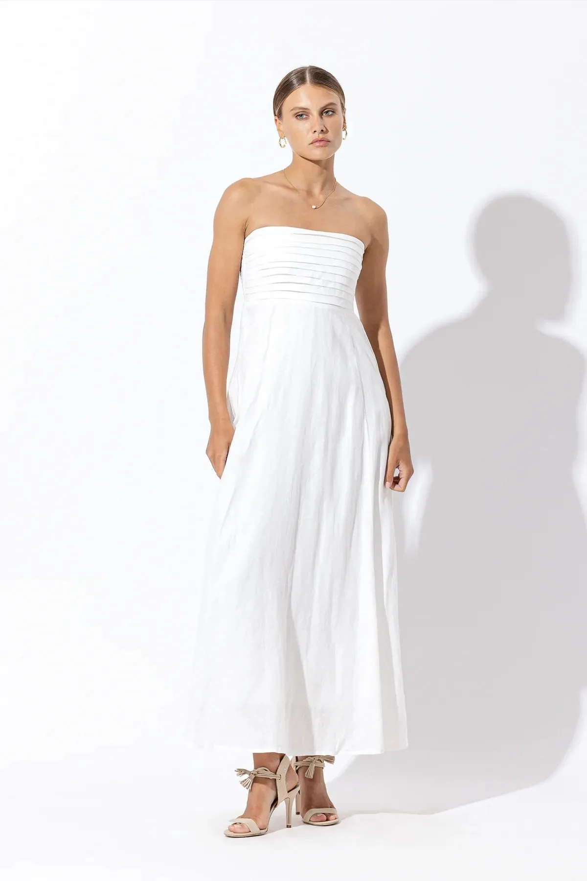 talia linen pintuck maxi dress