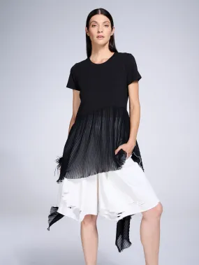 Tunic With Pleated Chiffon Layer In Black