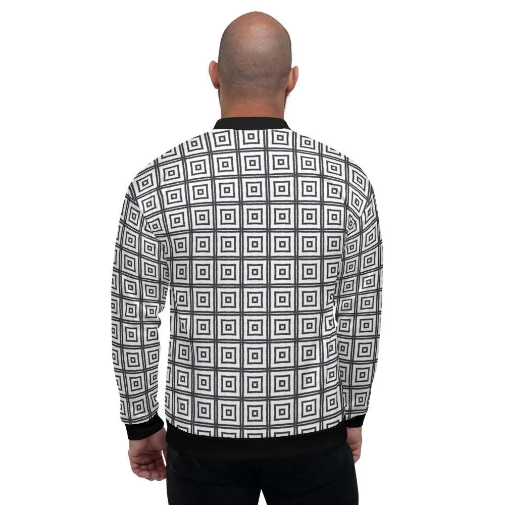 Uniquely You Mens Bomber Jacket / Black and White Argyle Squares