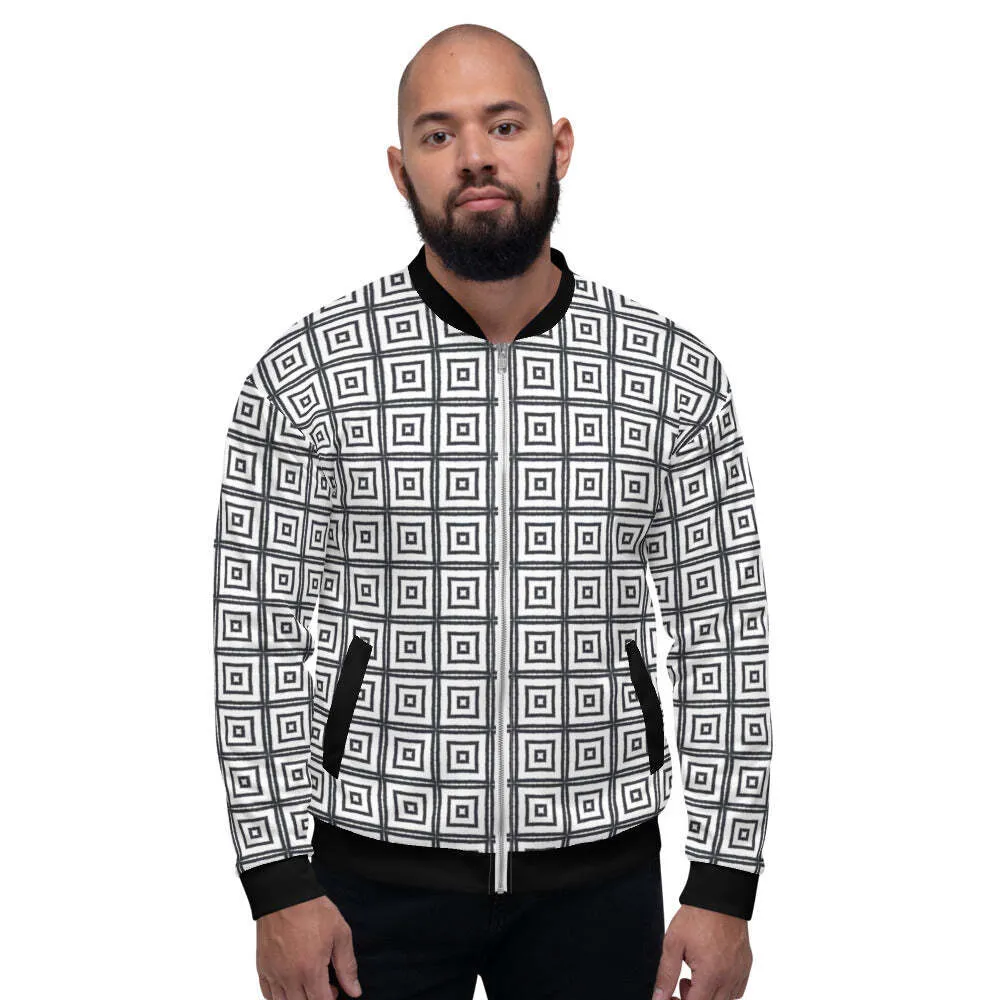 Uniquely You Mens Bomber Jacket / Black and White Argyle Squares