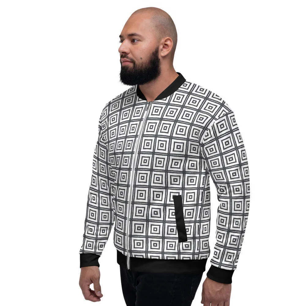 Uniquely You Mens Bomber Jacket / Black and White Argyle Squares