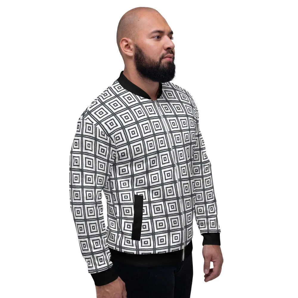 Uniquely You Mens Bomber Jacket / Black and White Argyle Squares