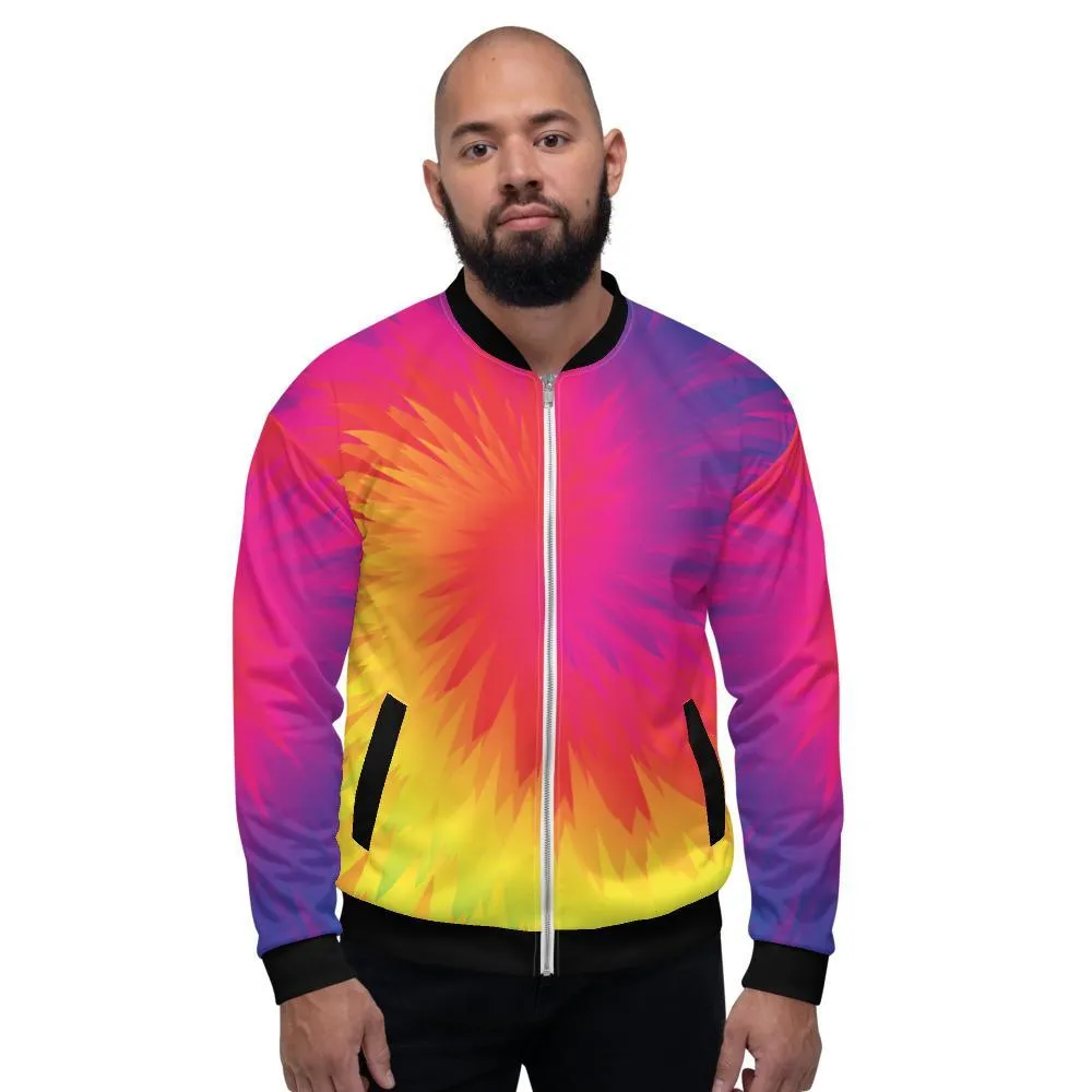 Uniquely You Mens Bomber Jacket - Tie Dye Black/Multicolor Rainbow