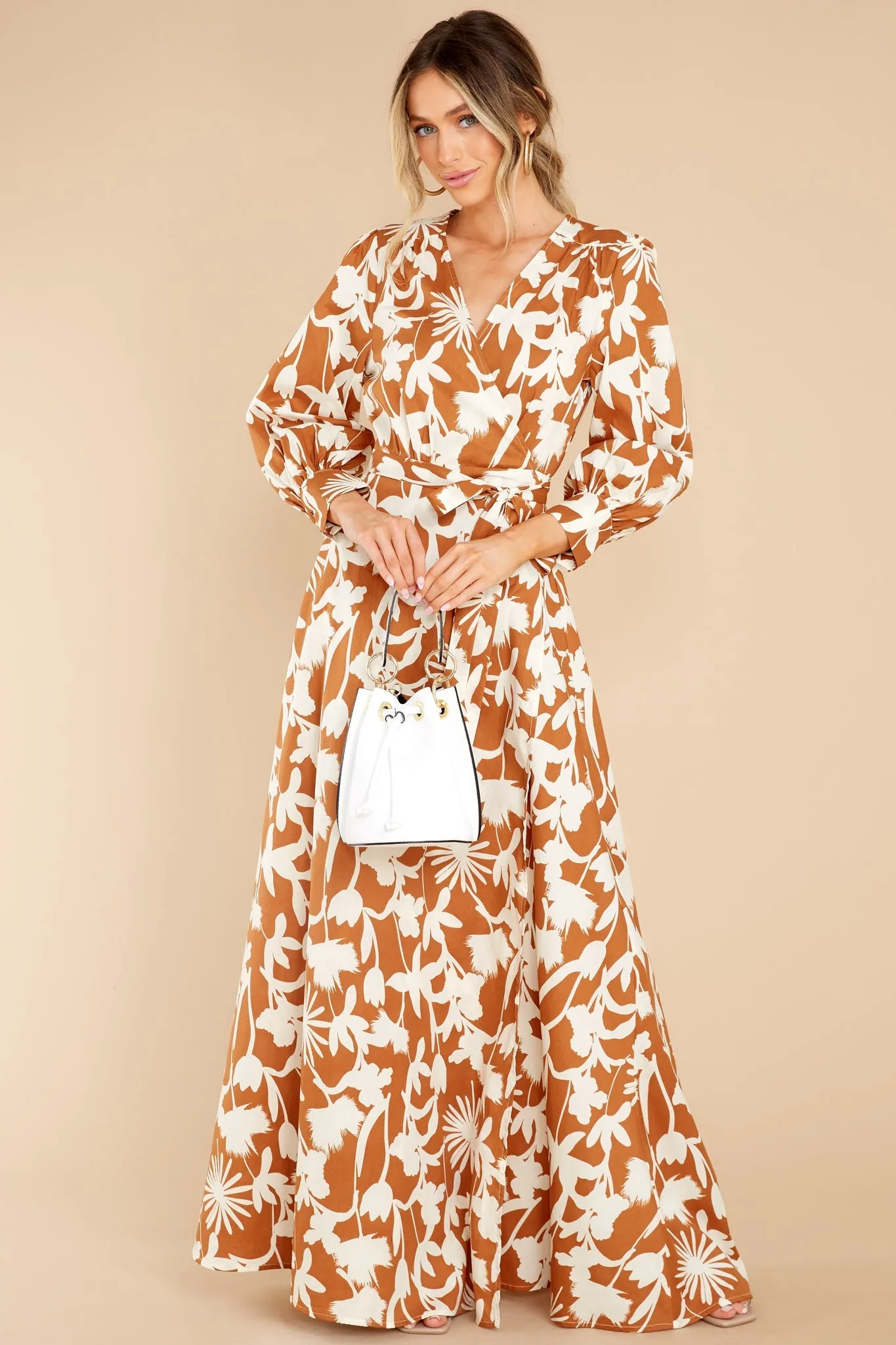 Unmatched Beauty Ivory And Copper Print Maxi Dress