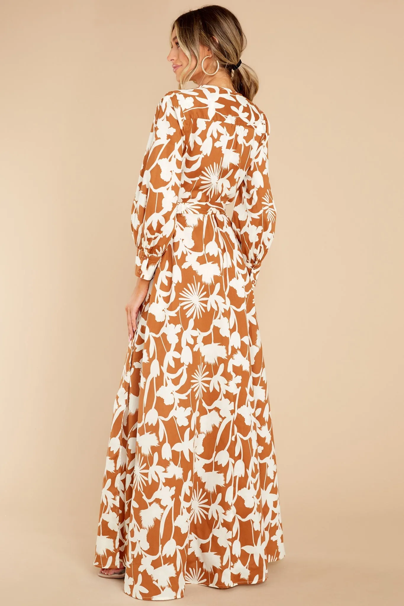 Unmatched Beauty Ivory And Copper Print Maxi Dress