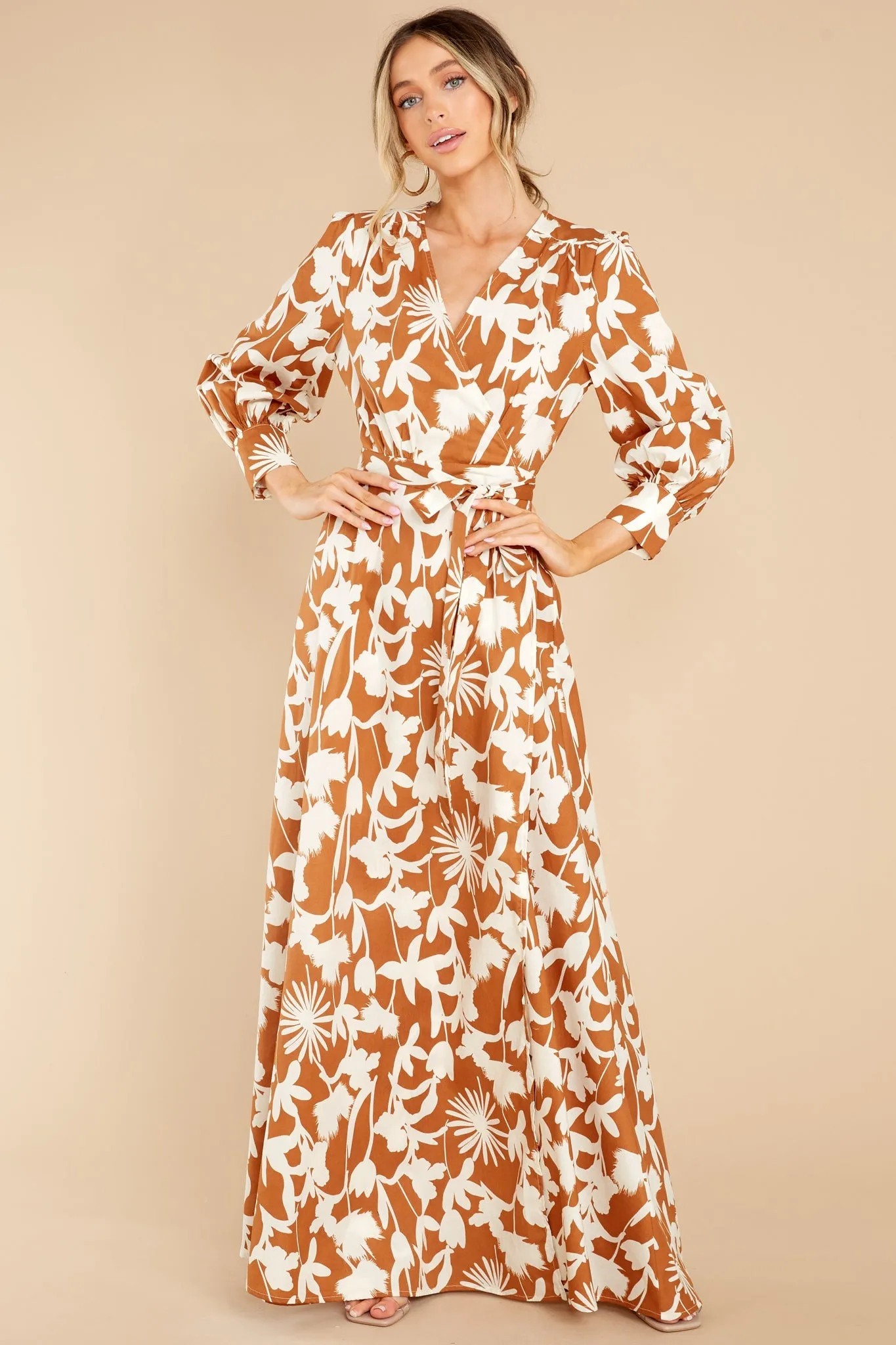 Unmatched Beauty Ivory And Copper Print Maxi Dress