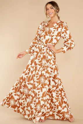 Unmatched Beauty Ivory And Copper Print Maxi Dress