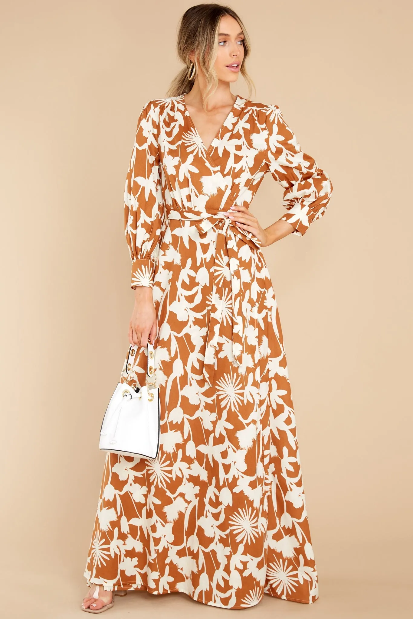 Unmatched Beauty Ivory And Copper Print Maxi Dress