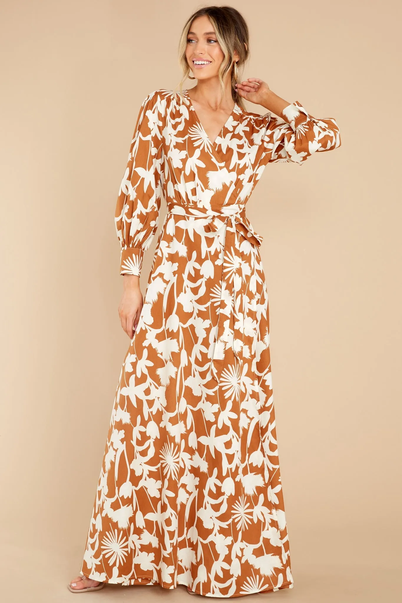 Unmatched Beauty Ivory And Copper Print Maxi Dress