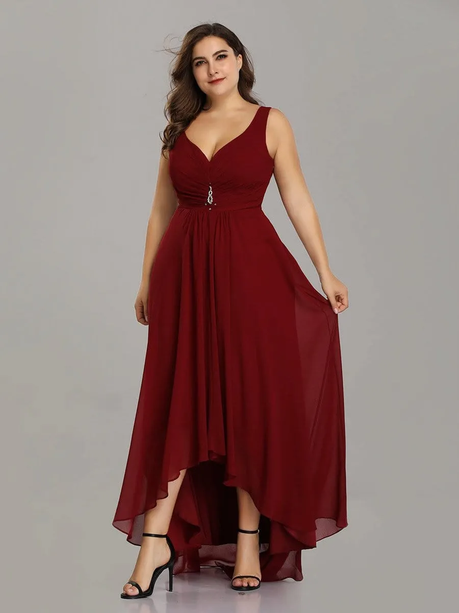 V-Neck High-Low Chiffon Evening Party Dress