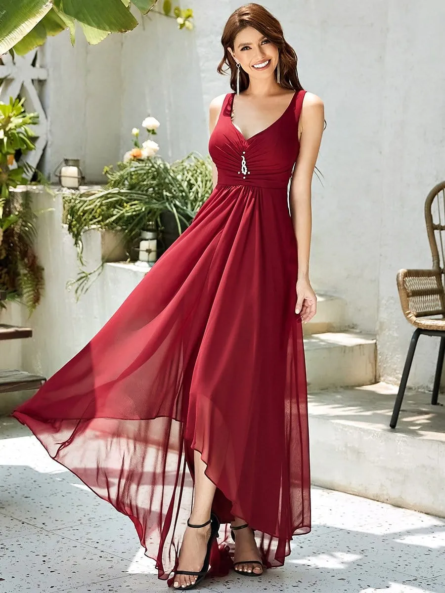 V-Neck High-Low Chiffon Evening Party Dress