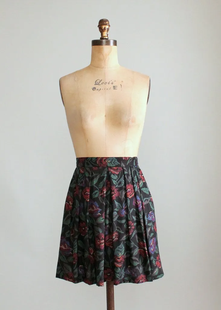 Vintage 1980s Winter Floral Mini Skirt