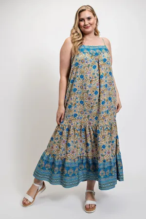 Voluptuous ( ) Floral Aztec Drop Down Plus Size Maxi Dress With Spaghetti Strap