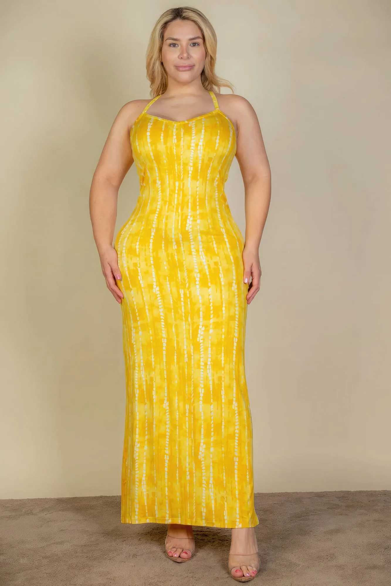 Voluptuous ( ) Plus Size Tie Dye Printed Cami Bodycon Maxi Dress