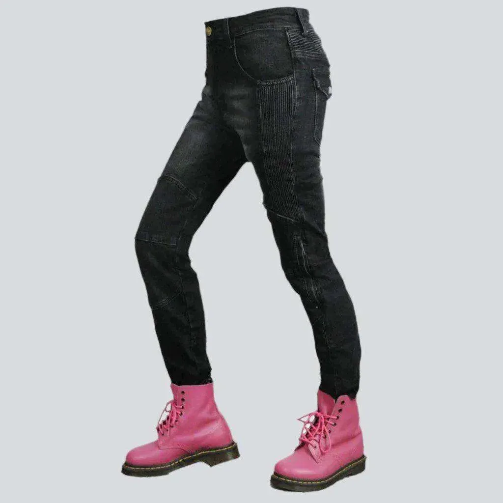 Wear-resistant ladies biker jeans