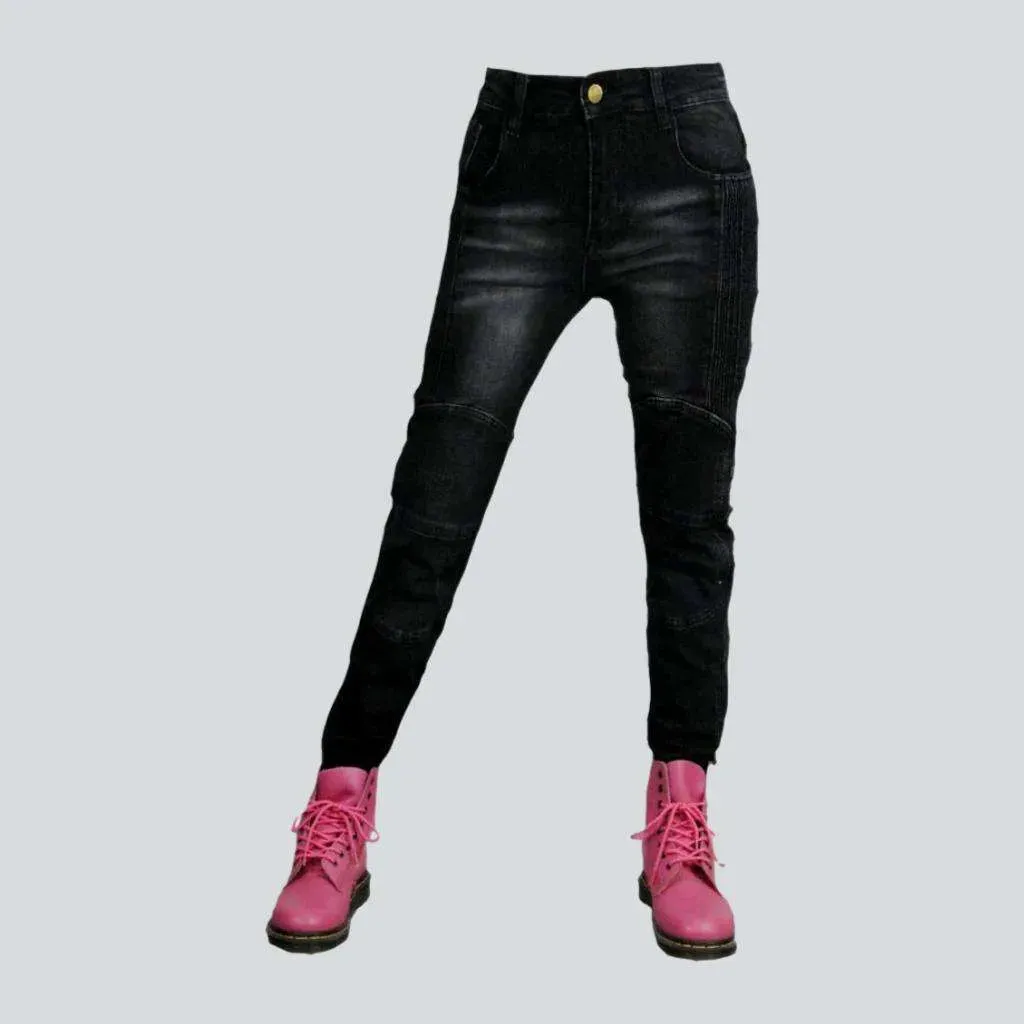 Wear-resistant ladies biker jeans