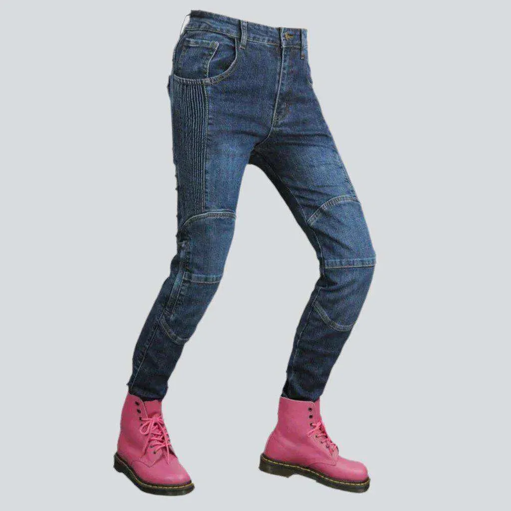 Wear-resistant ladies biker jeans