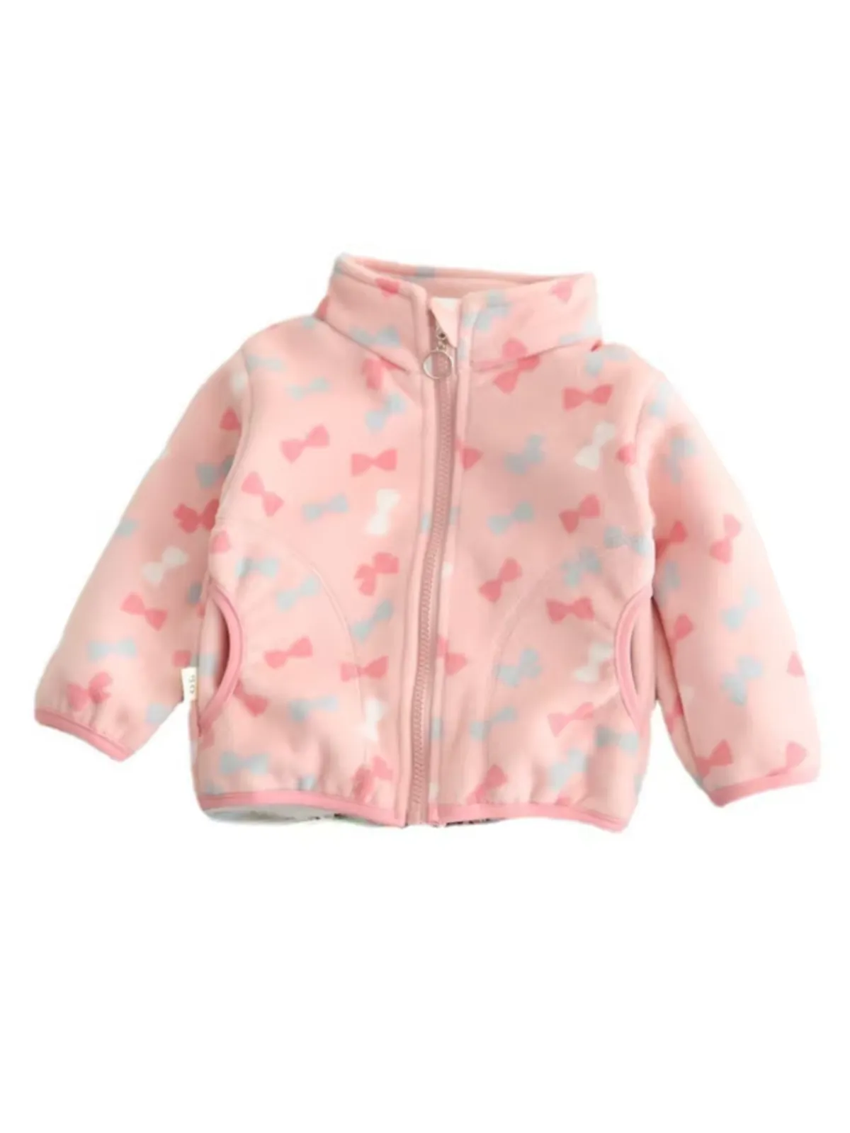 Whimsically Warm Bow Print Fleece Zip-Up Jacket