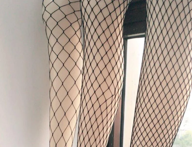 White Black Fish Net Grid Holes Tights