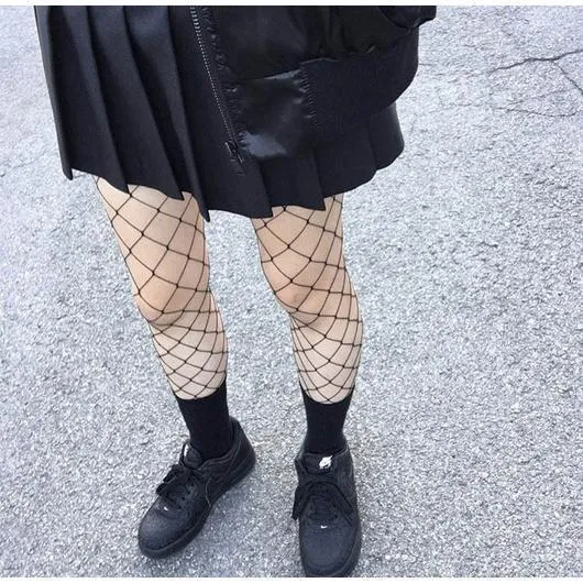 White Black Fish Net Grid Holes Tights