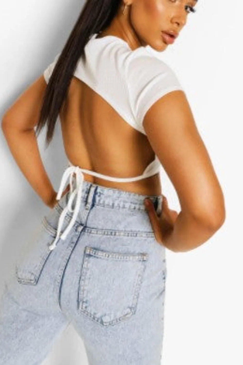 White Open Back Short Sleeve Top