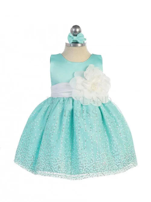 White Sleeveless Satin Bodice Infant Girl Dress with Sparkle Tulle Skirt