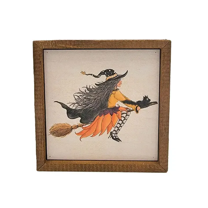 Witch Riding Broom Sign