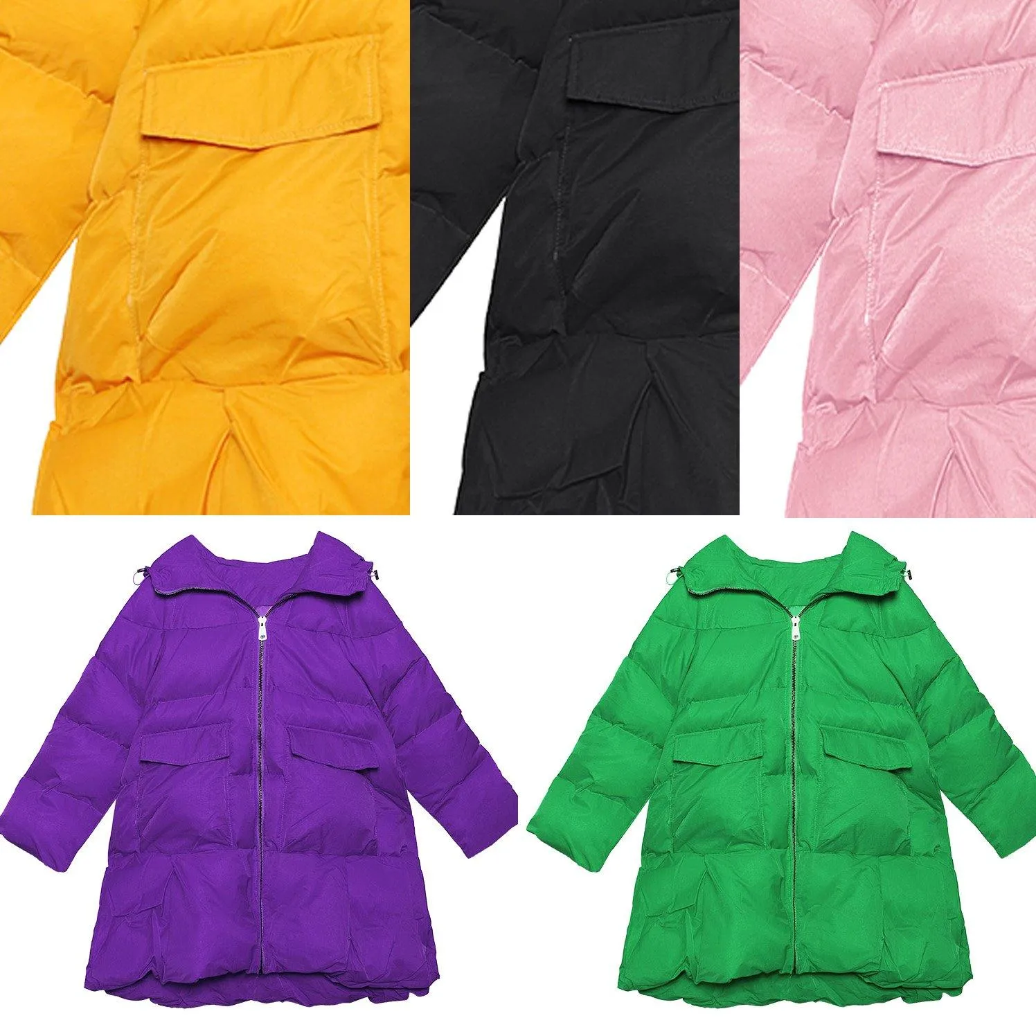 women black Parkas for women oversized snow jackets big pockets hooded winter coats