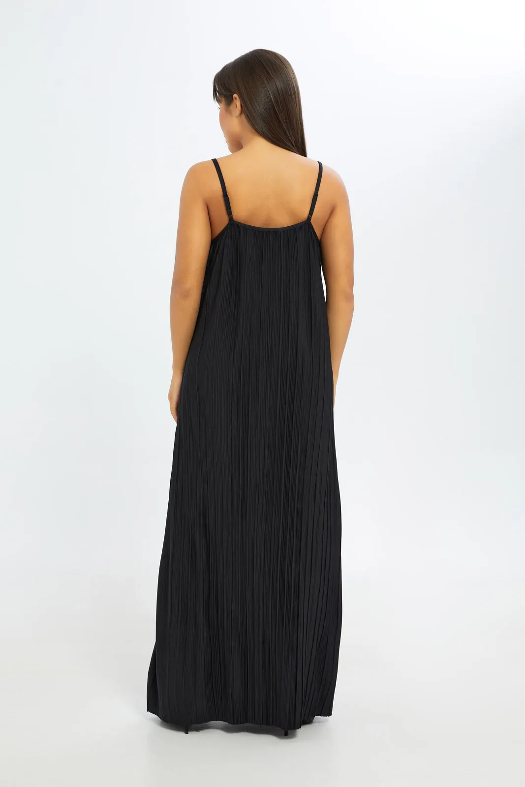 Women Black Plisse Maxi Dress