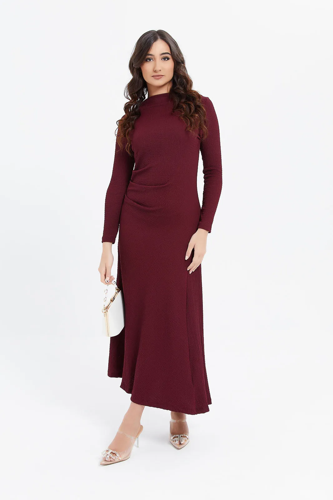 Women Burgundy Textured Dress